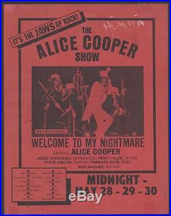 Rare Vintage Alice Cooper Paper Concert Flyer Poster Original Rock Metal Pop