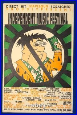 RARE VTG Dallas Indie Music Festival CONCERT POSTER (Fred Flintstone) Bedhead