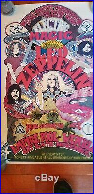 Rare Led Zeppelin Electric Magic Wembley Pool Concert Poster, 1971, Signed