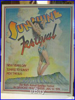 Rare Original Vintage 1974 Sunshine Festival Hawaii Concert Poster