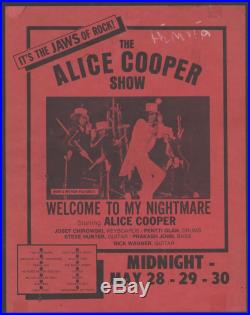 Rare Vintage Alice Cooper Paper Concert Flyer Poster Original Rock Metal Pop