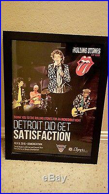 Rolling Stones Rare 2015 Comerica Park Detroit Concert Promo Poster Framed