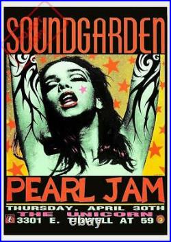 SOUNDGARDEN & PEARL JAM CONCERT POSTER GREEN LADY Frank kozik 1992 Japan