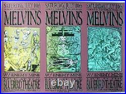 THE MELVINS Original 1999 UNCUT SIGNED ARTIST PROOF Triptych Concert Poster