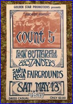 Vintage 1967 Iron Butterfly Count Five Concert Poster Santa Rosa Fairgrounds