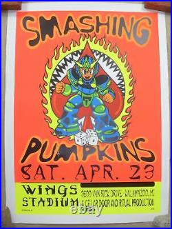 Vintage 1990s Smashing Pumpkins RARE Concert Poster Neon Orange Megaman 19x26