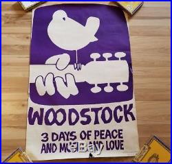 Vintage Original 1969 Woodstock Poster From Concert Warner Bros Purple & White