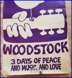 Vintage Original 1969 Woodstock Poster From Concert Warner Bros Purple & White