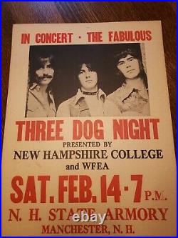 Vintage Original THREE DOG NIGHT concert poster 1970'S Manchester N. H. 22×14