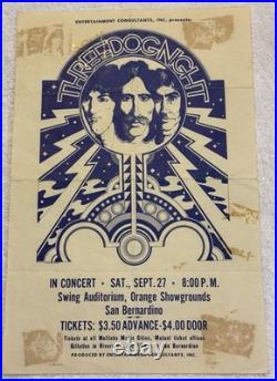 Vintage Three Dog Night Concert Poster Handbill Swing Aud. San Bernardino