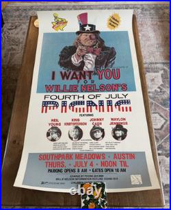 Vintage Willie Nelson Concert Poster Austin TX-1983 4th of July 22x39-Original