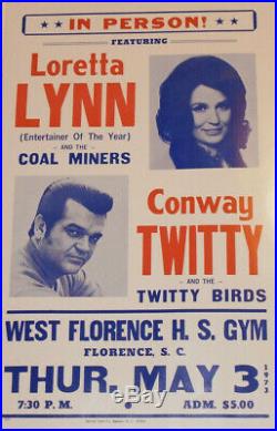 Vtg 1973 Loretta Lynn & Conway Twitty Concert Poster!'coal Miners' Original
