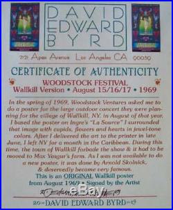 WOODSTOCK WALLKILL AQUARIAN 1969 concert poster DAVID BYRD signed 13.5x22.5 NM