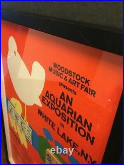Woodstock Poster Framed Original Tickets & Wood Stage Piece Music Concert Vg-fn